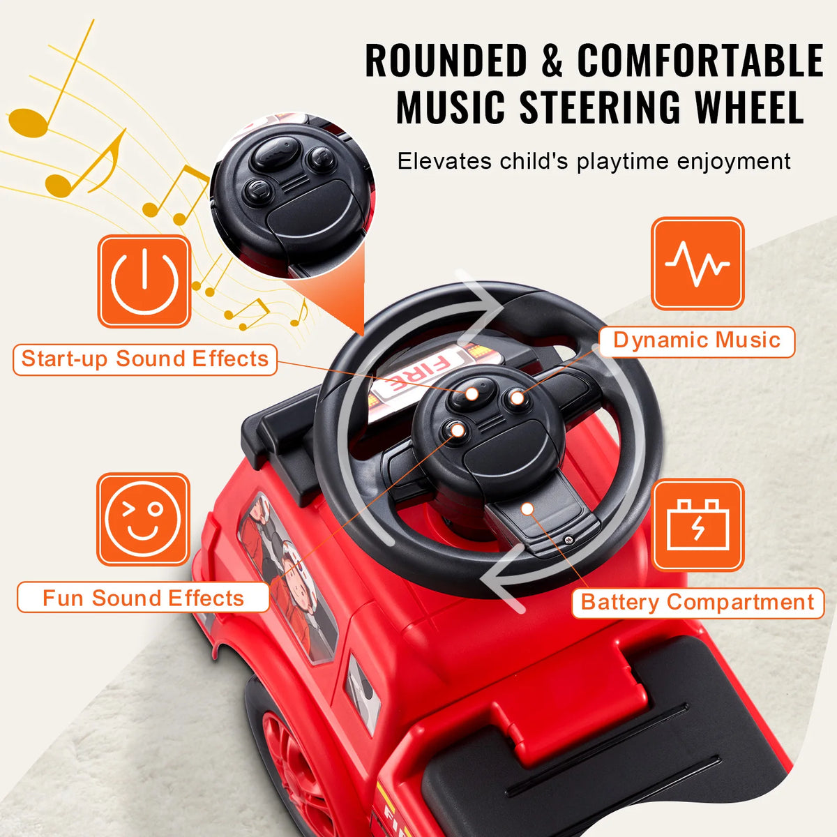 SucceBuy Kids Ride On Push Car With Music Steering Wheel