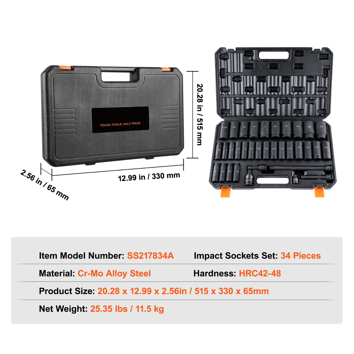 SucceBuy 1/2" 3/8" Drive Impact Socket Set 23/33/34/48/65 PCs Deep Socket Set SAE Metric Cr-V Cr-Mo Alloy Steel for Auto Repair