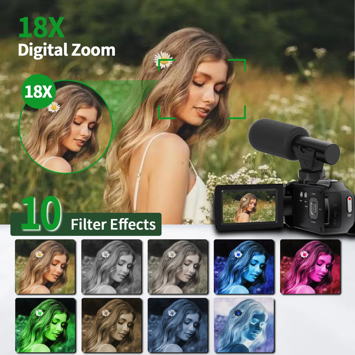 4K Handheld Vlog Camera With 18X Digital Zoom Flip Screen