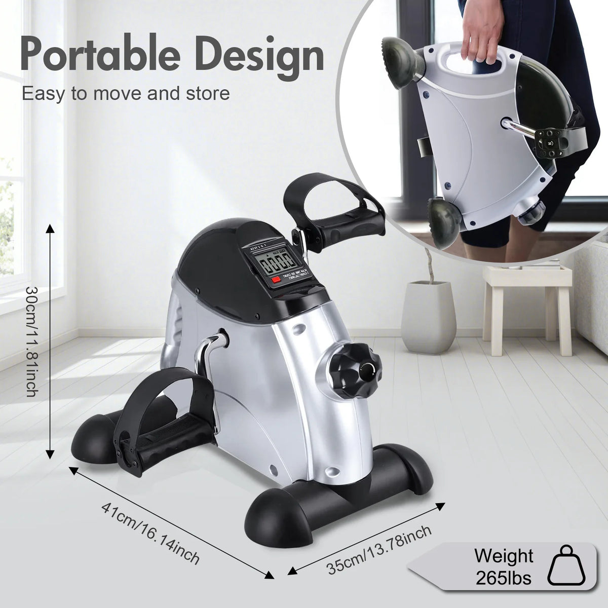 Compact Motorized Under Desk Pedal Exerciser With Digital LCD Display