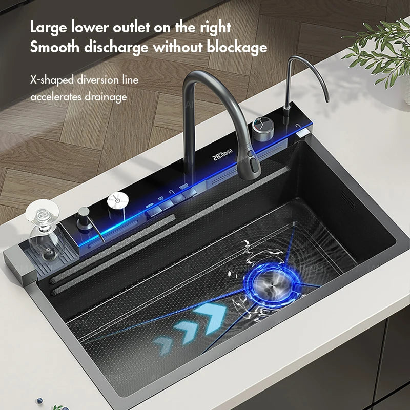 MYQualife 304 Stainless Steel Digital Display Kitchen Sink Faucet Set