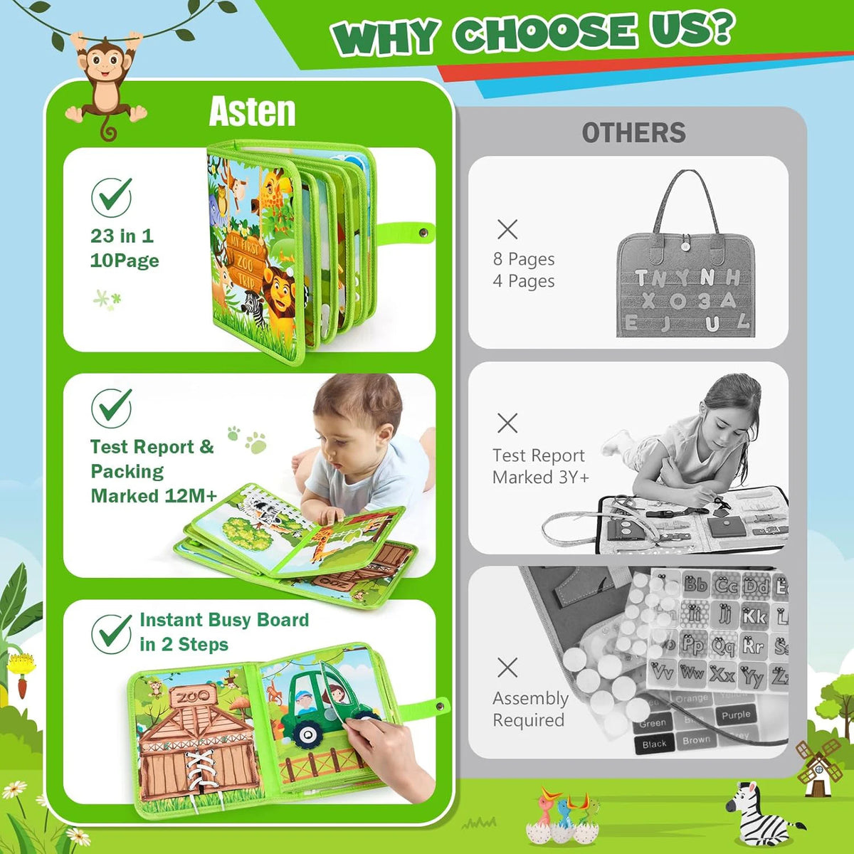 Cloth Learning Board Busy Book For Toddlers Alphabet Numbers Shapes
