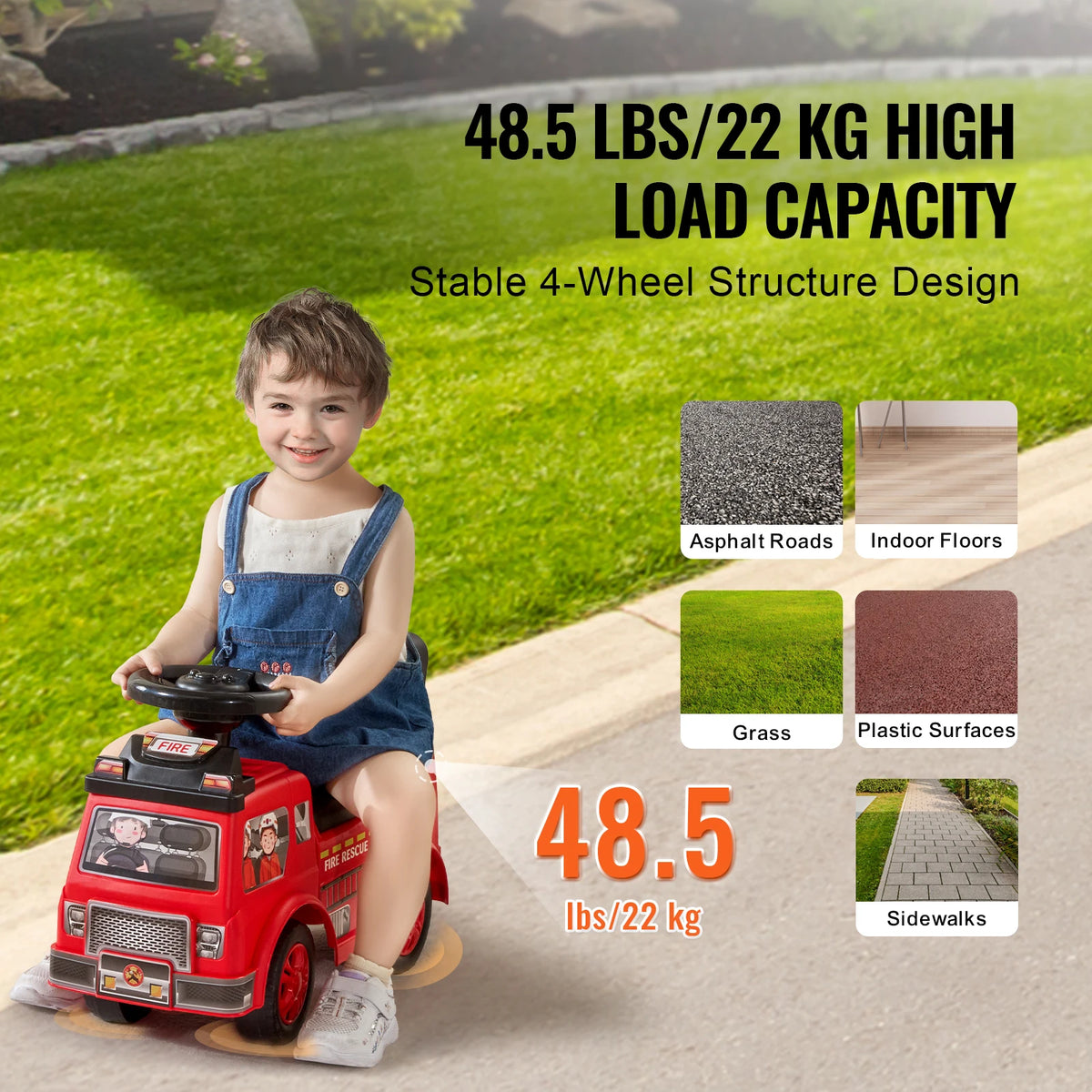 SucceBuy Kids Ride On Push Car With Music Steering Wheel