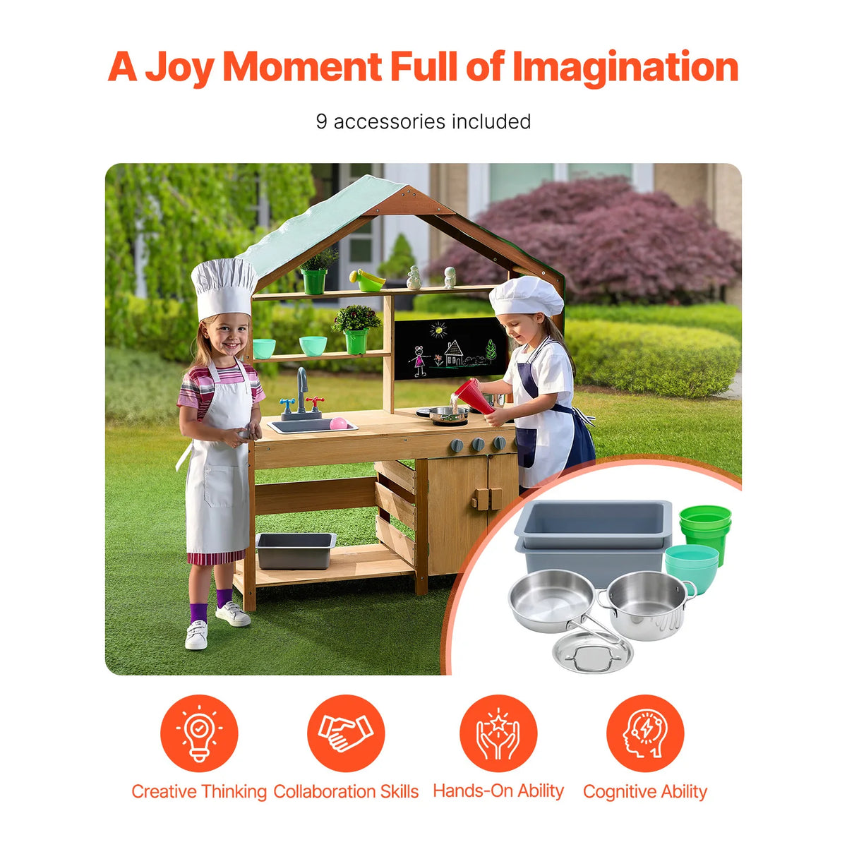 SucceBuy Outdoor Mud Kitchen Cookware Playset For Kids