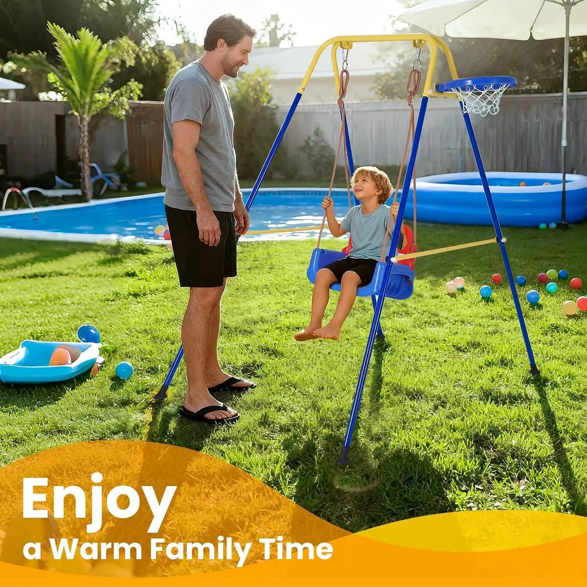 Twister.Ck 4-In-1 Foldable Toddler Swing Set With Basketball Hoop