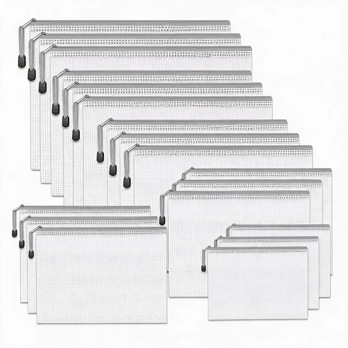 56 Pack Waterproof PVC Mesh Zipper Document Storage Pouches