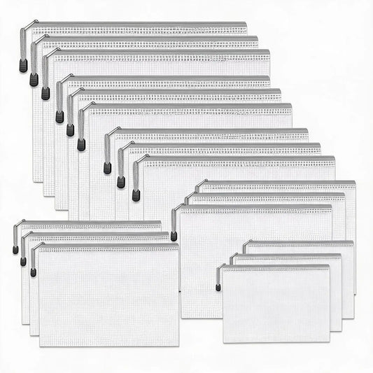 56 Pack Waterproof PVC Mesh Zipper Document Storage Pouches