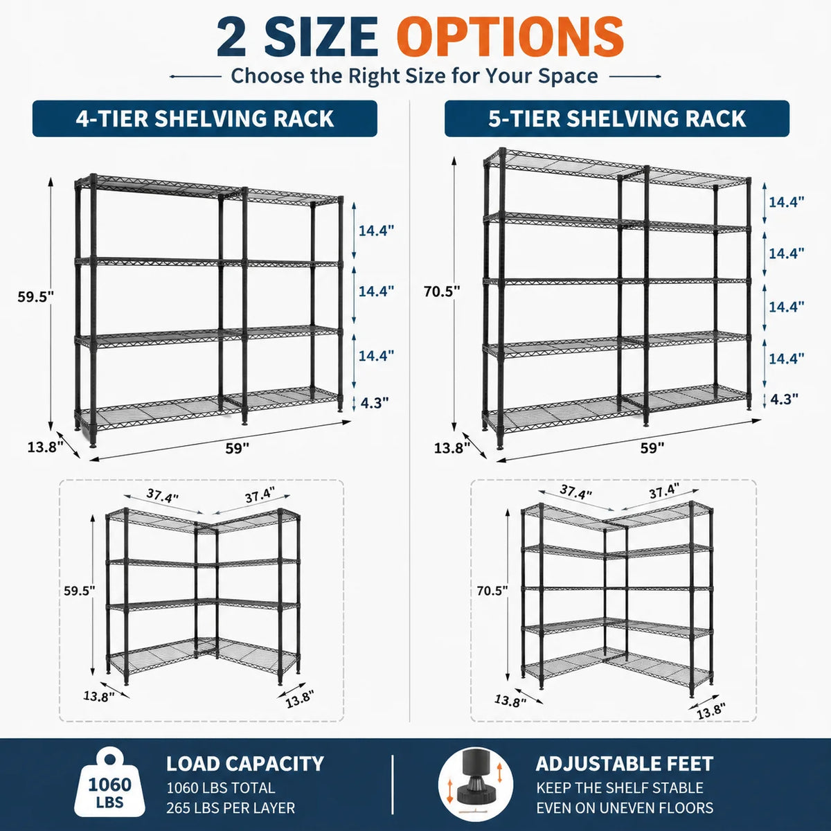 Heavy Duty Adjustable Metal Wire Storage Shelving Rack