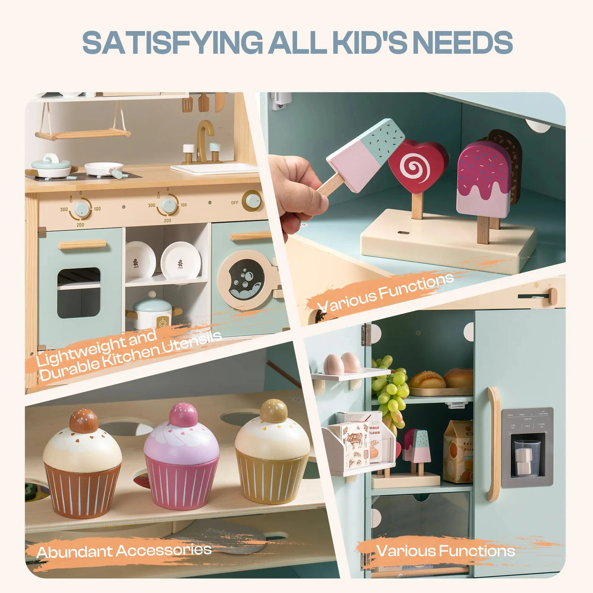 Robud Kids Wooden Play Kitchen Set All In One With Oven Refrigerator