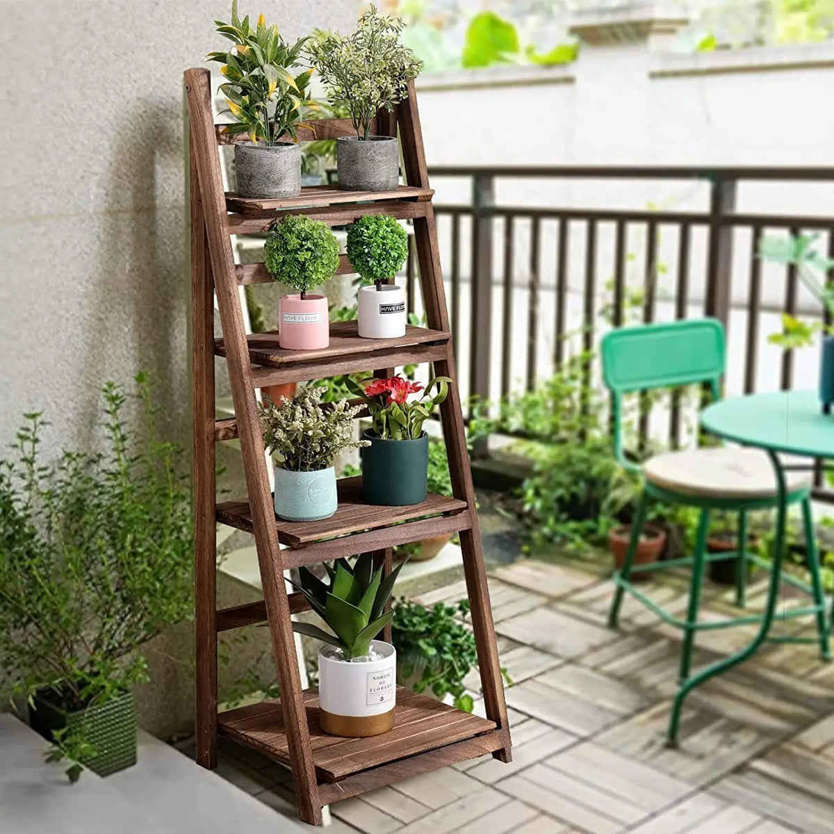 Folding Wooden Ladder Storage Shelf Bookcase Display