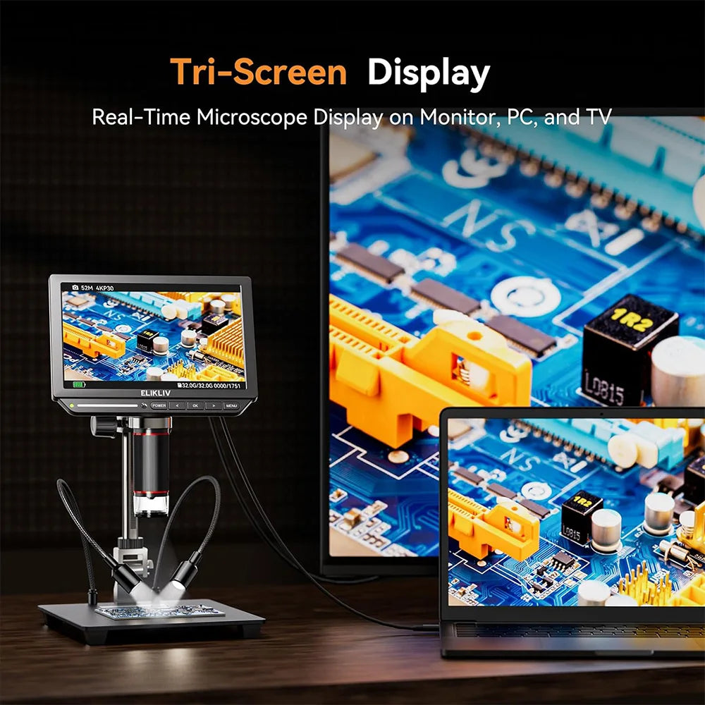 Elikliv EM4K 4K HDMI Digital Microscope For Electronics Soldering