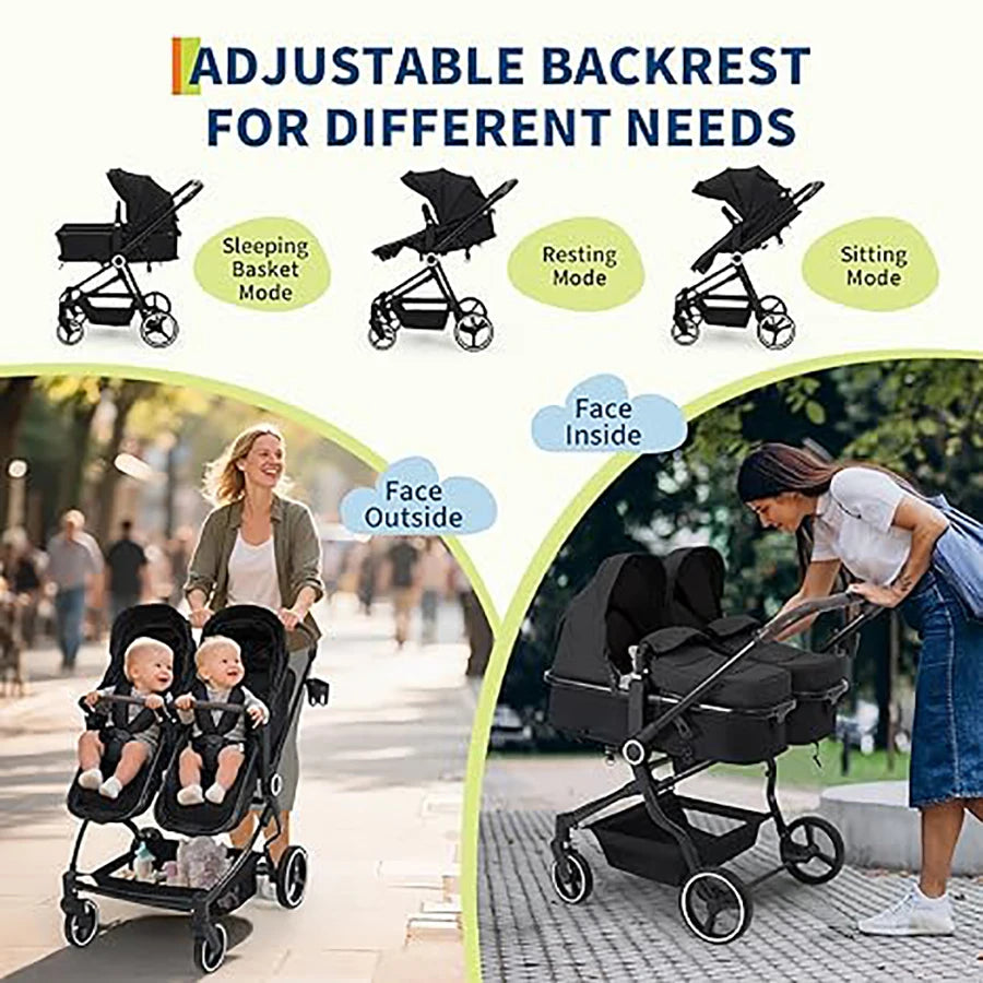 Lightweight Tandem Stroller With Compact Fold For Babies And Toddlers