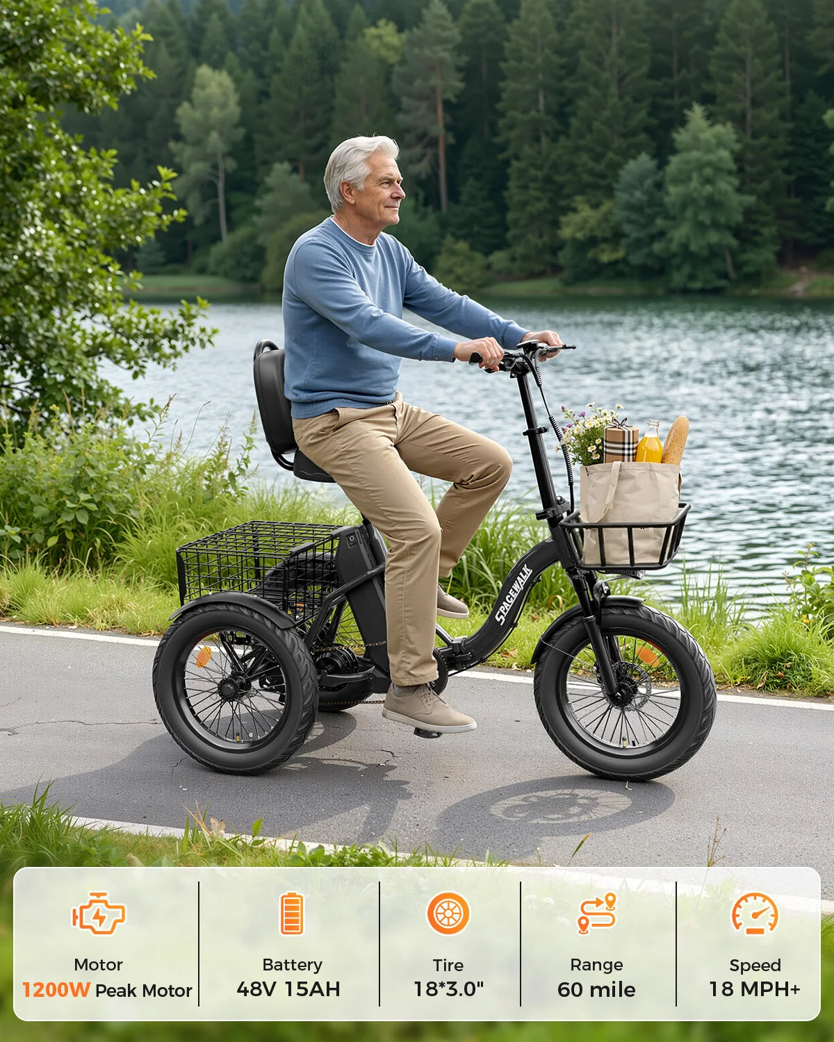 Eilleo Spacewalk Folding Electric Trike For Adults With Fat Tires