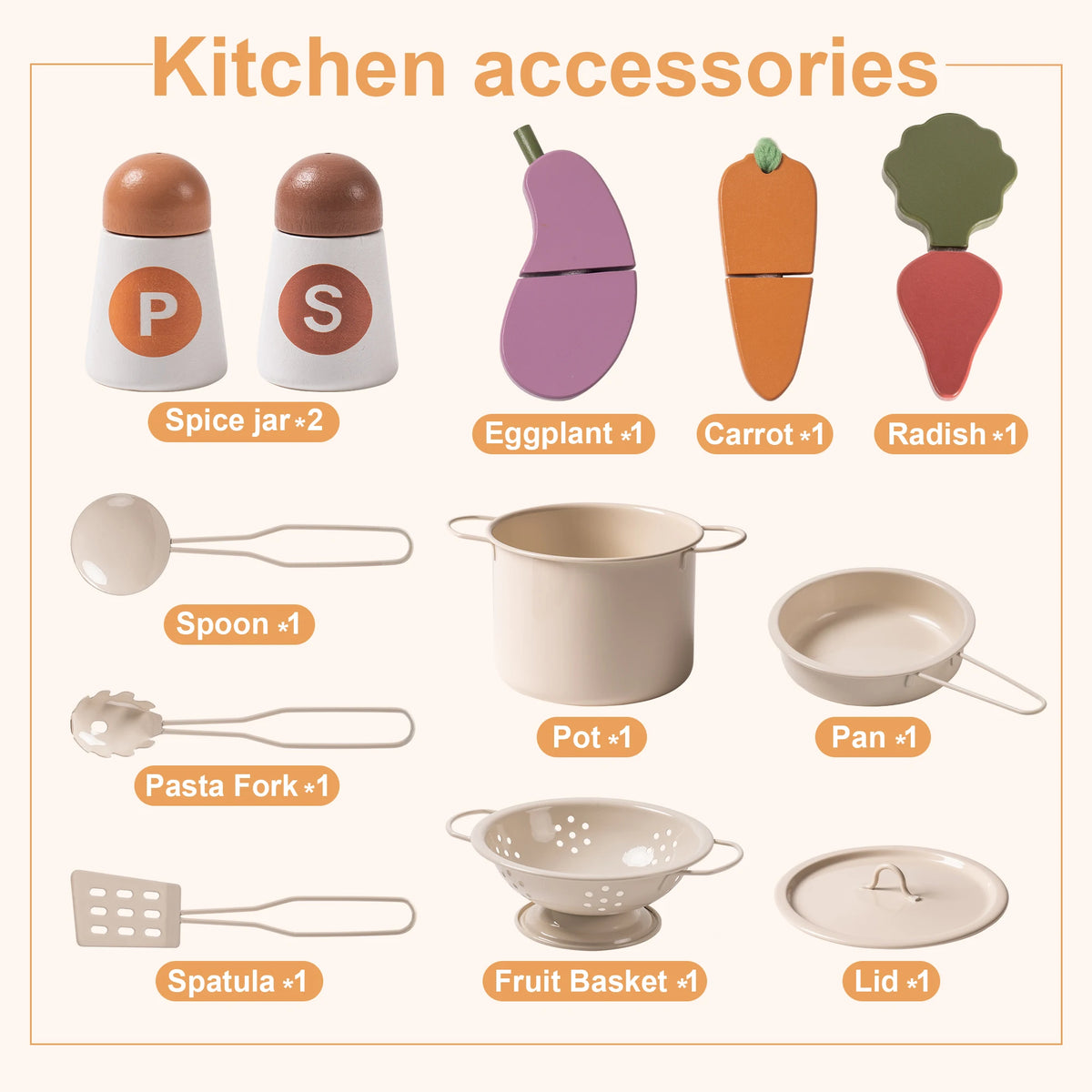 Robud Wooden Play Kitchen For Kids With Cutting Food Set