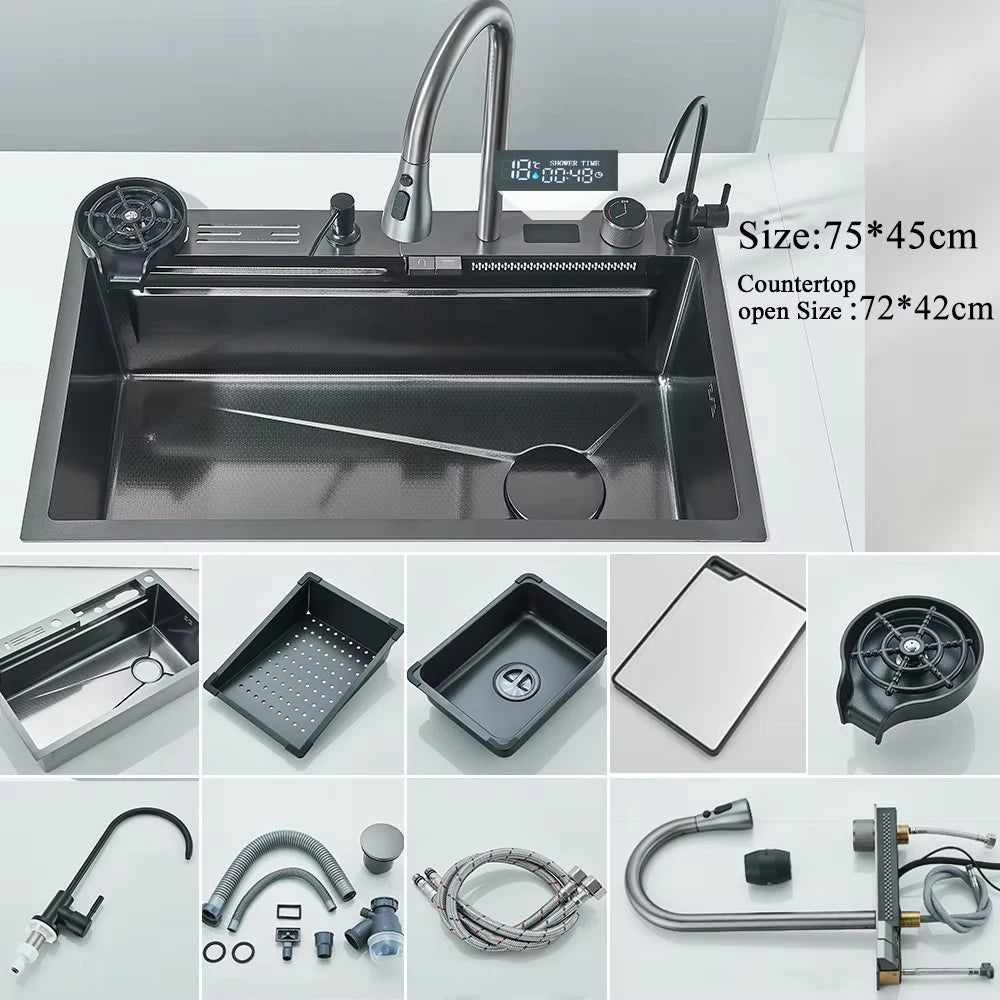 MYQualife 304 Stainless Steel Digital Display Kitchen Sink Faucet Set