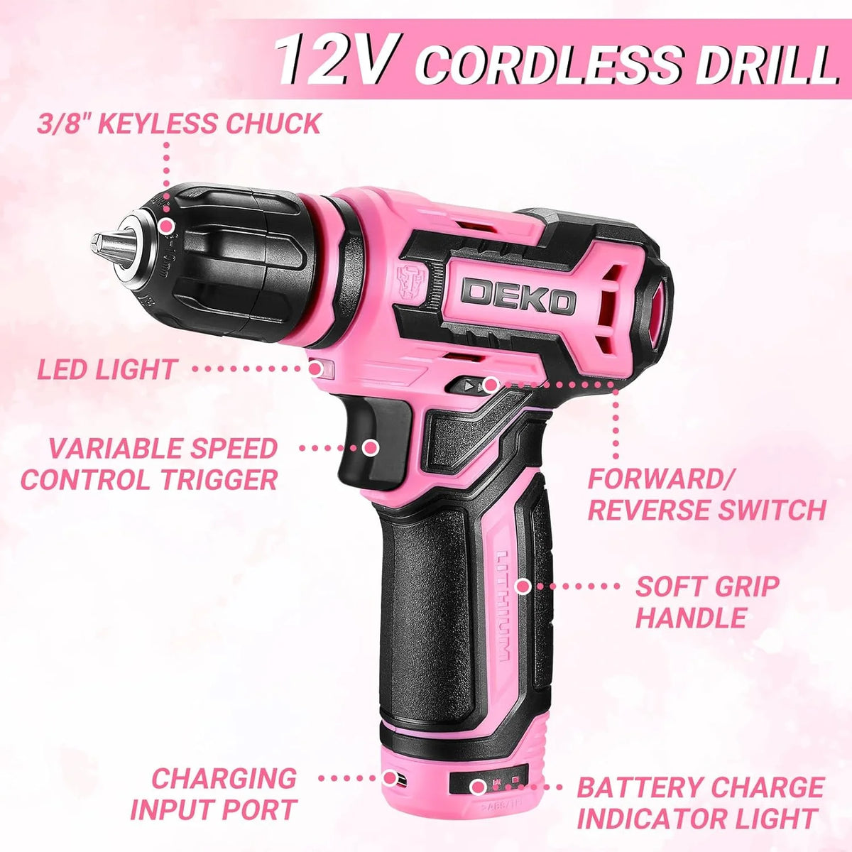 DEKO Home Mechanic Toolbox With 12V Cordless Drill Kit