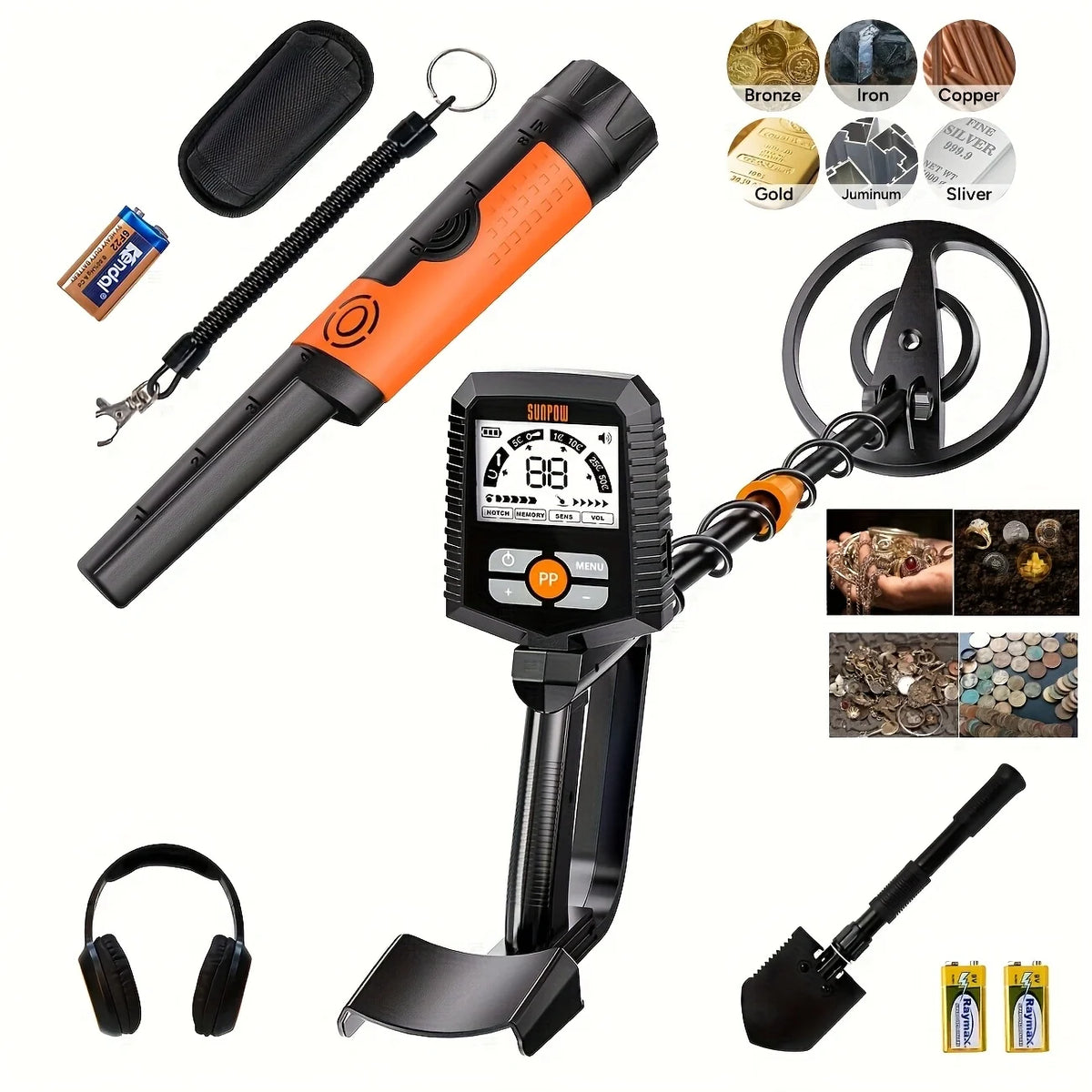 Sunpow Metal Detector Kit With Pinpointer And Waterproof Coil