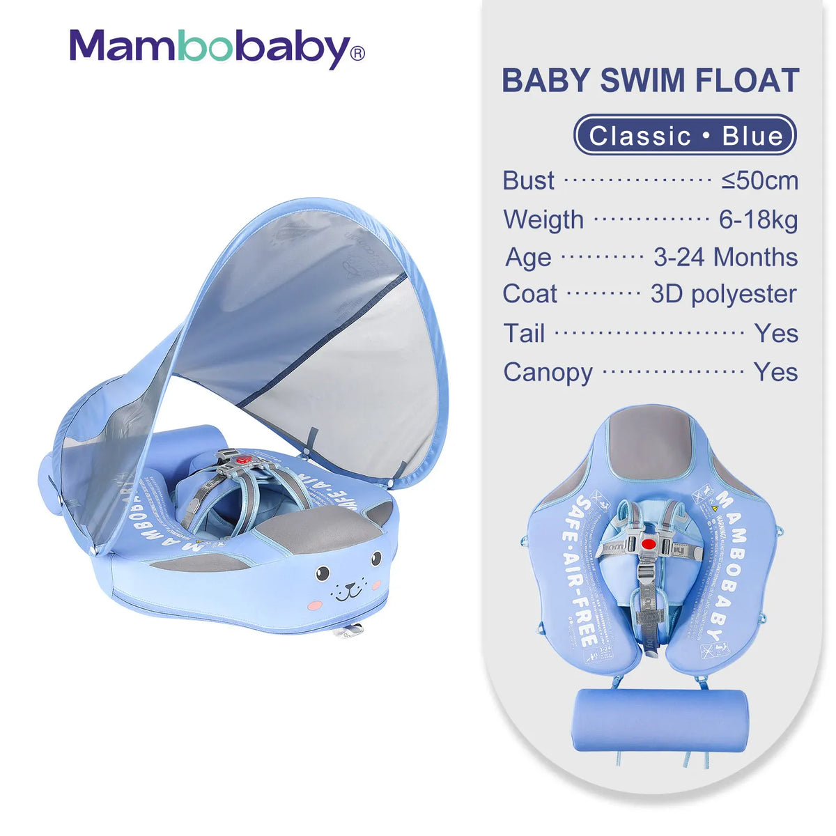 Mambobaby Baby Float With Sunshade Canopy And Safety Strap