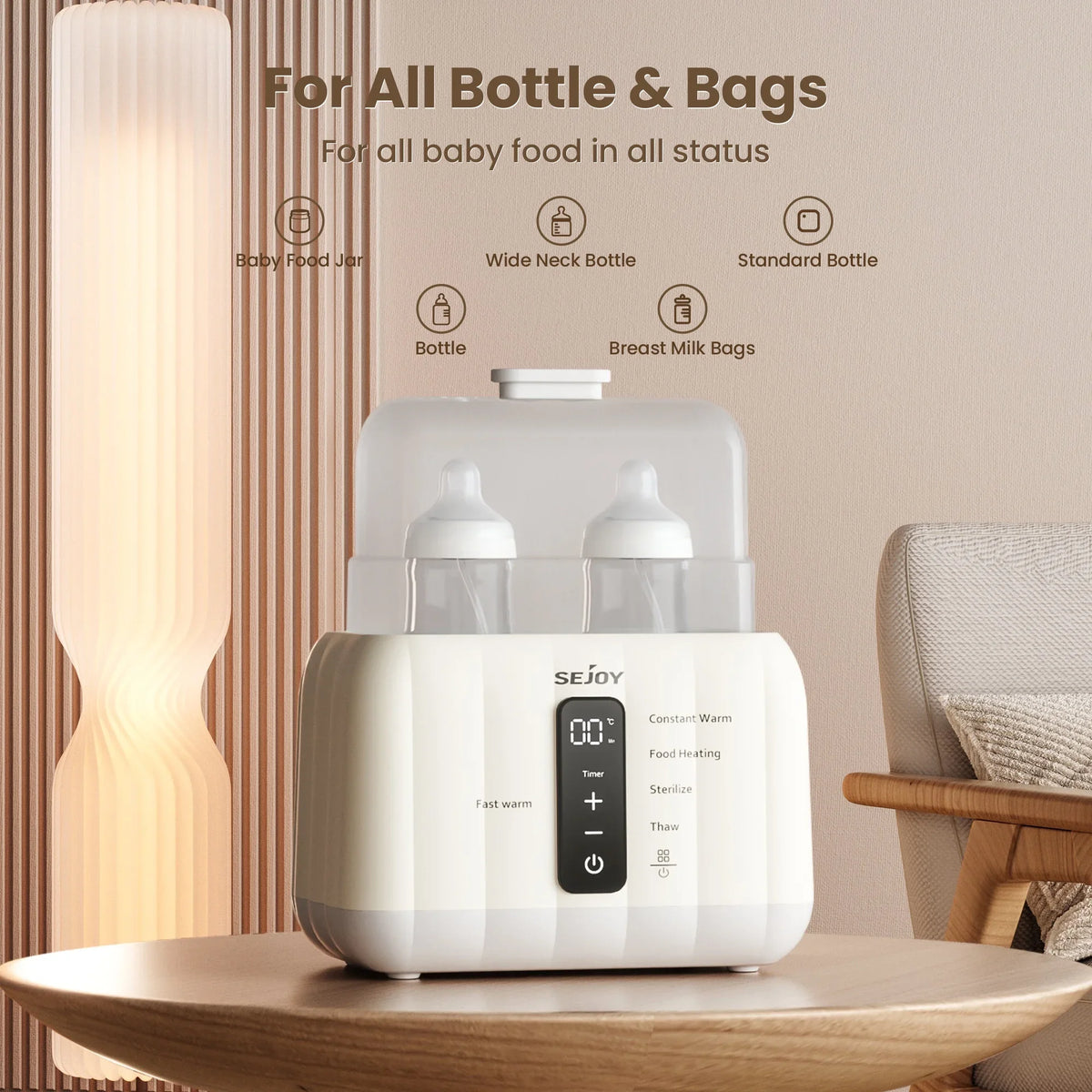 Sejoy Baby Bottle Warmer With Fast Heating And Temperature Control