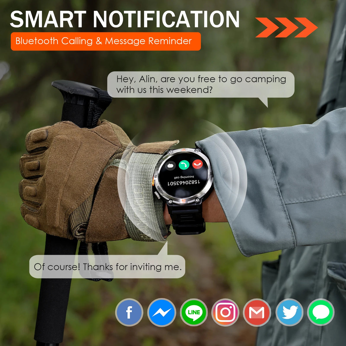 EIGIIS KE3 Bluetooth Call Smartwatch With Heart Rate LED Light