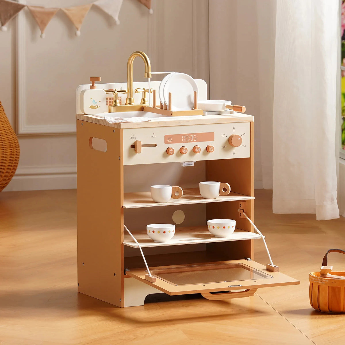 Robud Wooden Play Kitchen Set With Oven Fridge And Washer