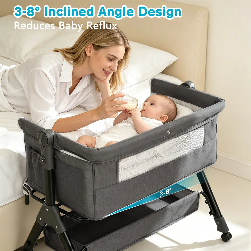 Portable Baby Bassinet Bedside Sleeper With Breathable Mesh Window
