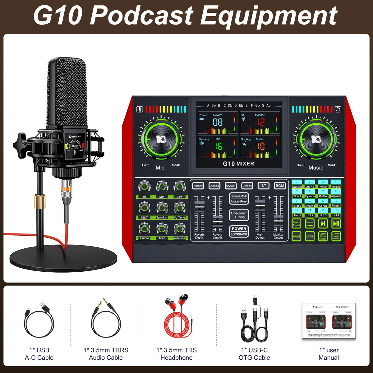 Tenlamp Six Channel Audio Mixer With Live Sound Card Streaming