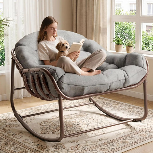 HiMiss Outdoor Papasan Egg Rocking Chair Wicker Cushion For Patio