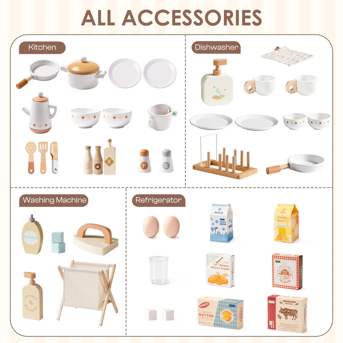 Robud Wooden Play Kitchen Set With Oven Fridge And Washer
