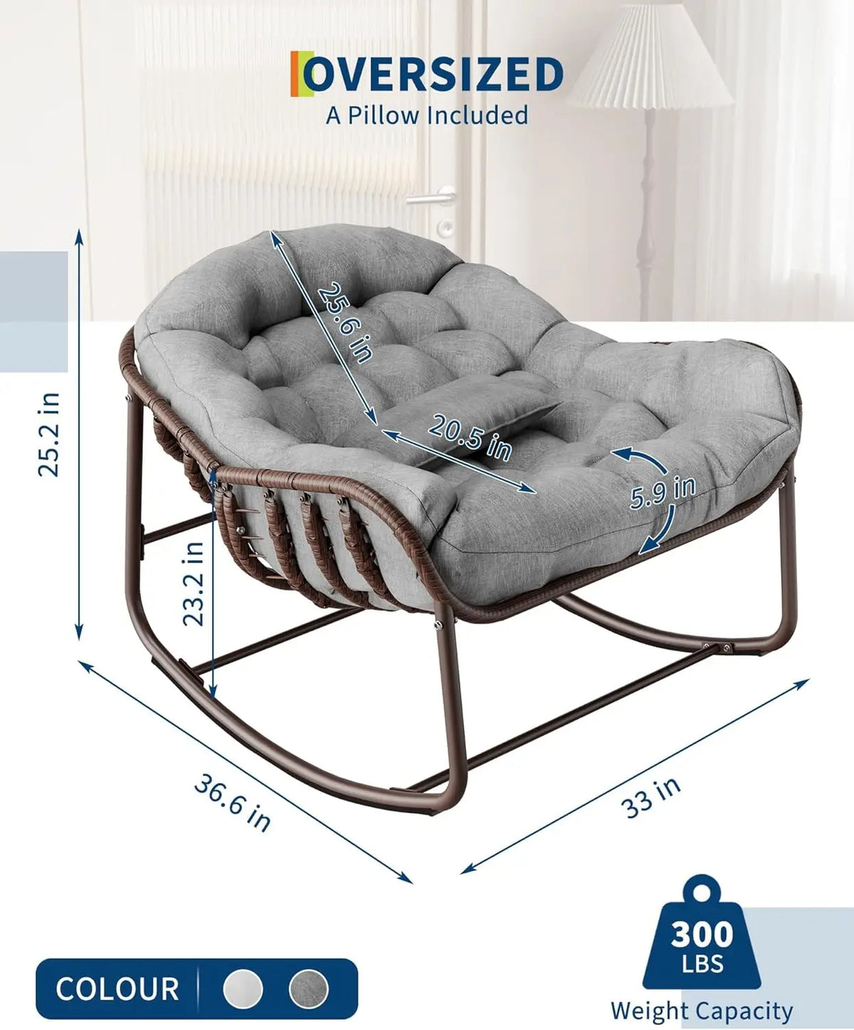 HiMiss Outdoor Papasan Egg Rocking Chair Wicker Cushion For Patio