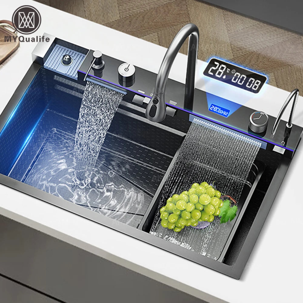 MYQualife 304 Stainless Steel Digital Display Kitchen Sink Faucet Set