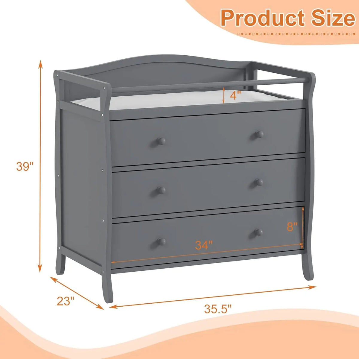 HiMiss Wooden Baby Changing Table With Drawers And Safety Rails