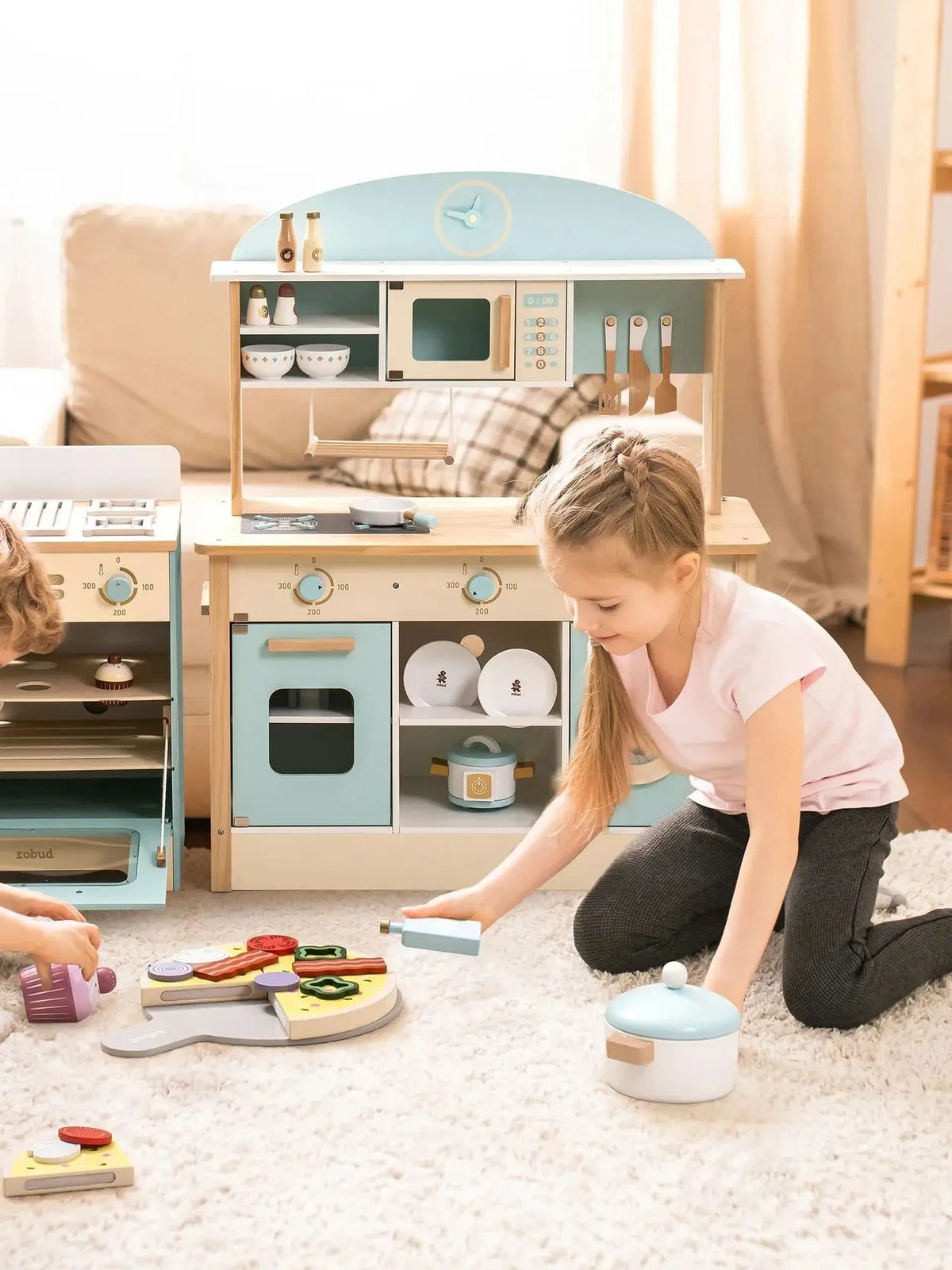 Robud Kids Wooden Play Kitchen Set All In One With Oven Refrigerator