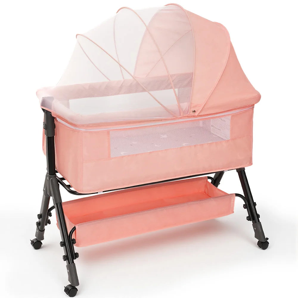 Portable Baby Bassinet Bedside Sleeper With Breathable Mesh Window