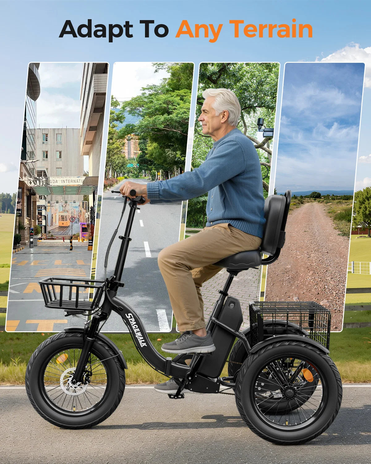 Eilleo Spacewalk Folding Electric Trike For Adults With Fat Tires