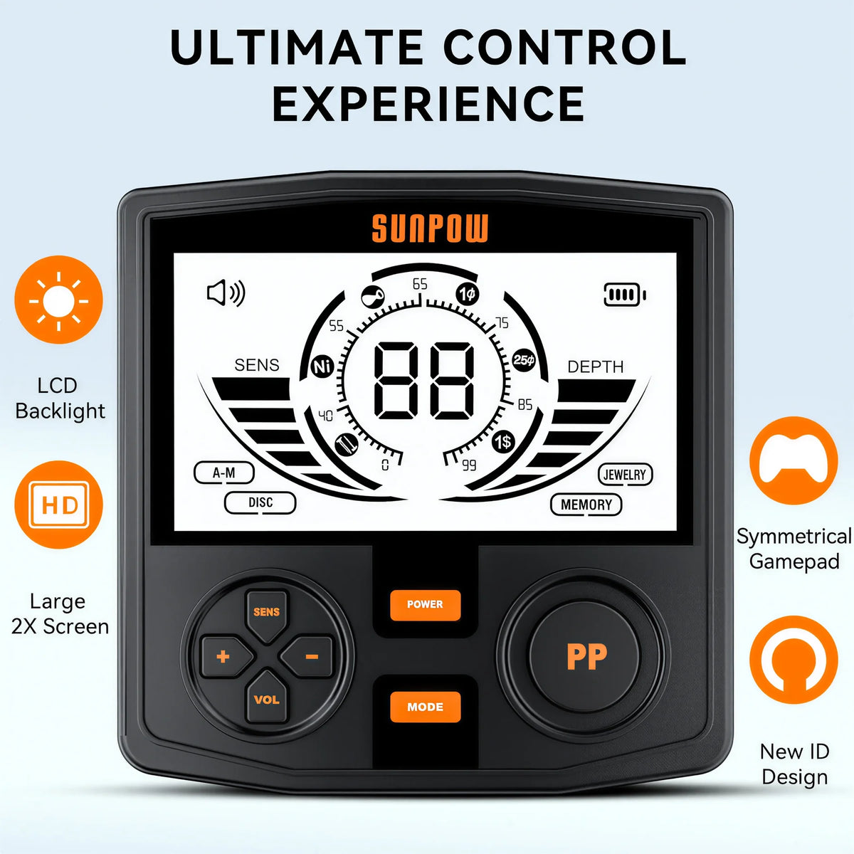 SUNPOW Professional Metal Detector With Waterproof Search Coil