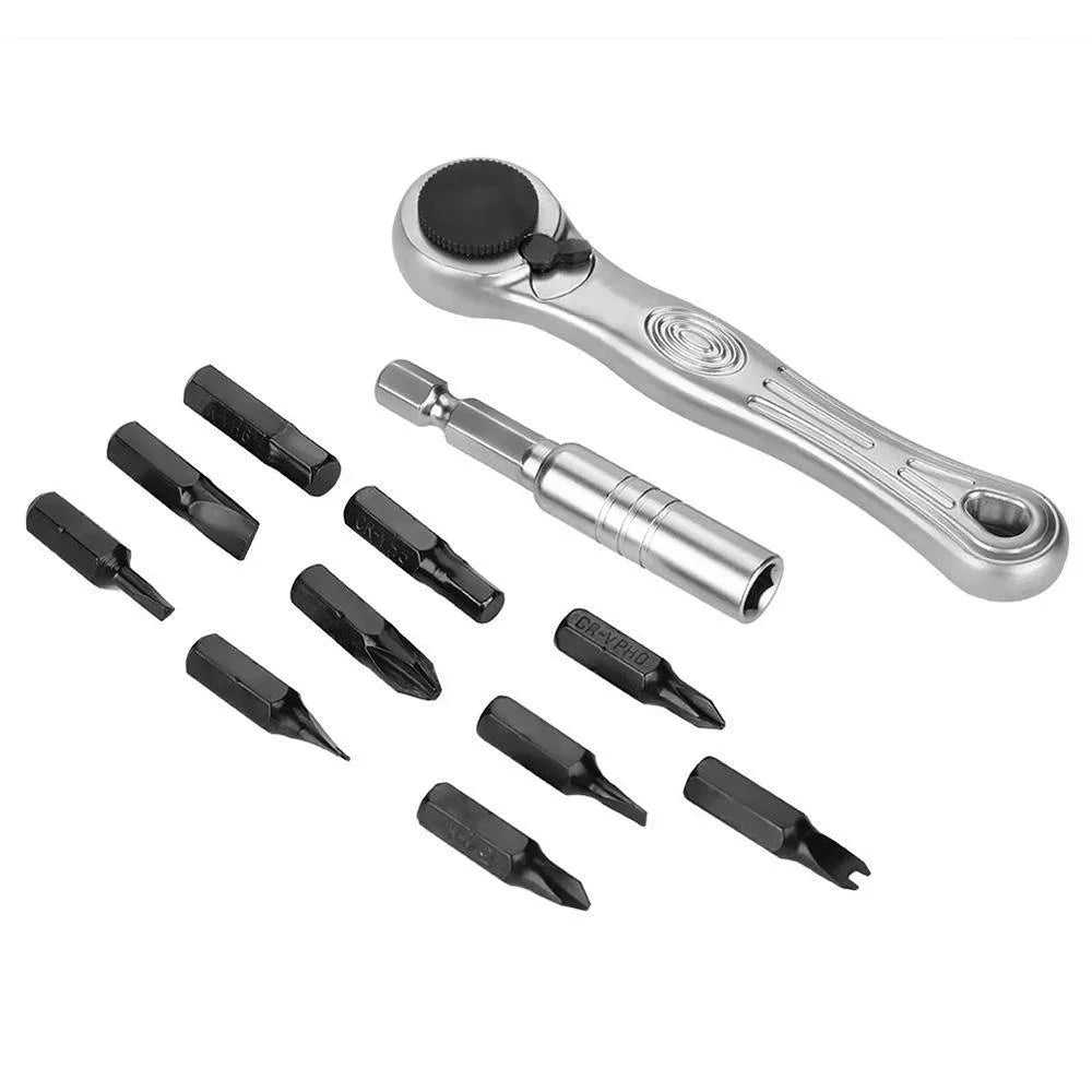 Portable Mini Ratchet Wrench Set Close Quarter Adjustable Screwdriver Bits Set 1/4 Inch Drive Hand Tool Kit for Home Repair Furniture Assembly Car Bike Maintenance Compact Easy Carry DIY Tool Set Gift for Men Father Handyman