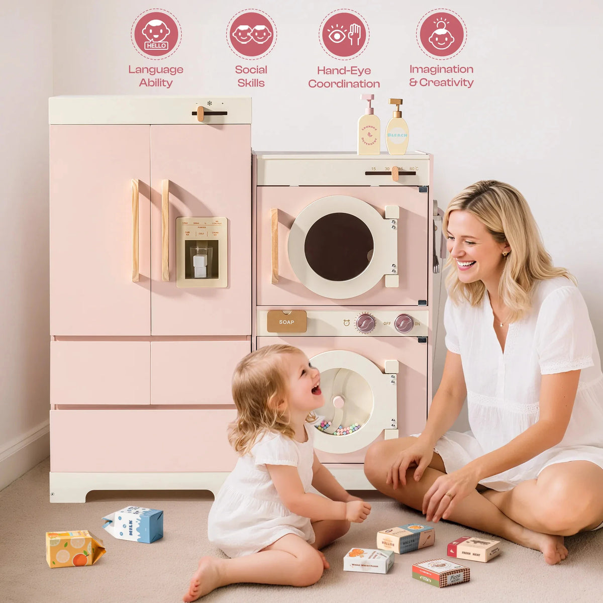 Robud Kids Wooden Corner Play Kitchen Set Oven Refrigerator Washer