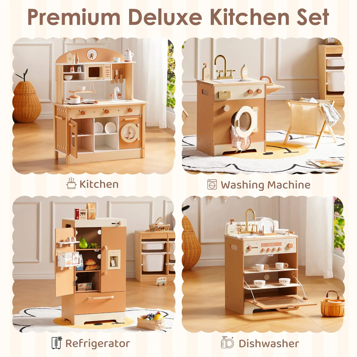 Robud Wooden Play Kitchen Set With Oven Fridge And Washer