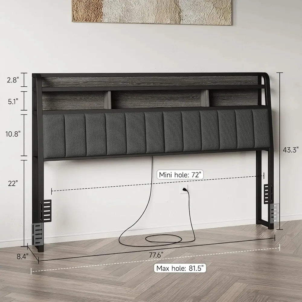 Upholstered Headboard With Storage And Led Charging Station