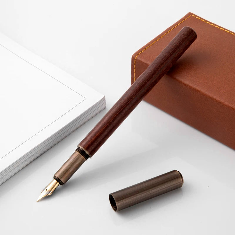 Luxury Retro Wood Bronze Fountain Pen Office Business Writing Art Calligraphy Ink Pens 0.5mm School Student Stationery Gifts