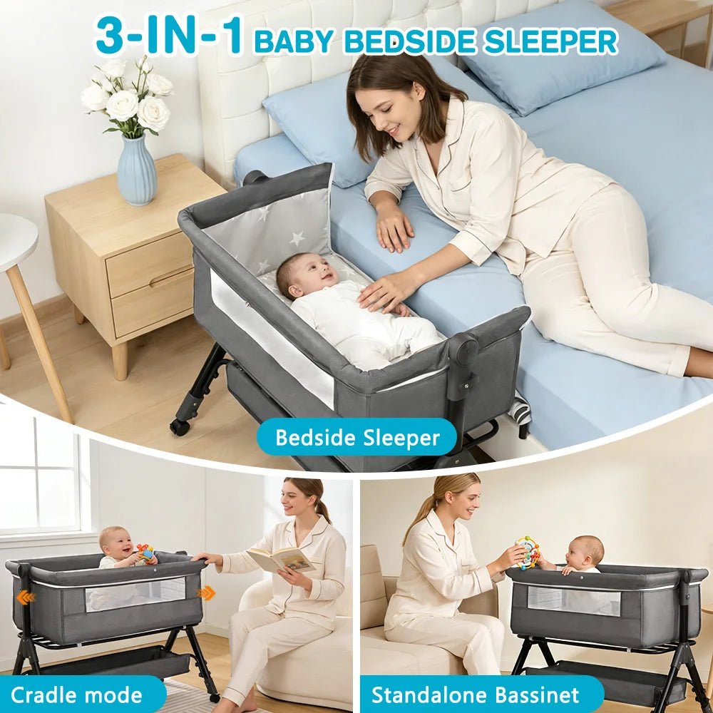Portable Baby Bassinet Bedside Sleeper With Breathable Mesh Window