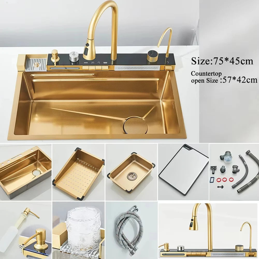 MYQualife 304 Stainless Steel Digital Display Kitchen Sink Faucet Set