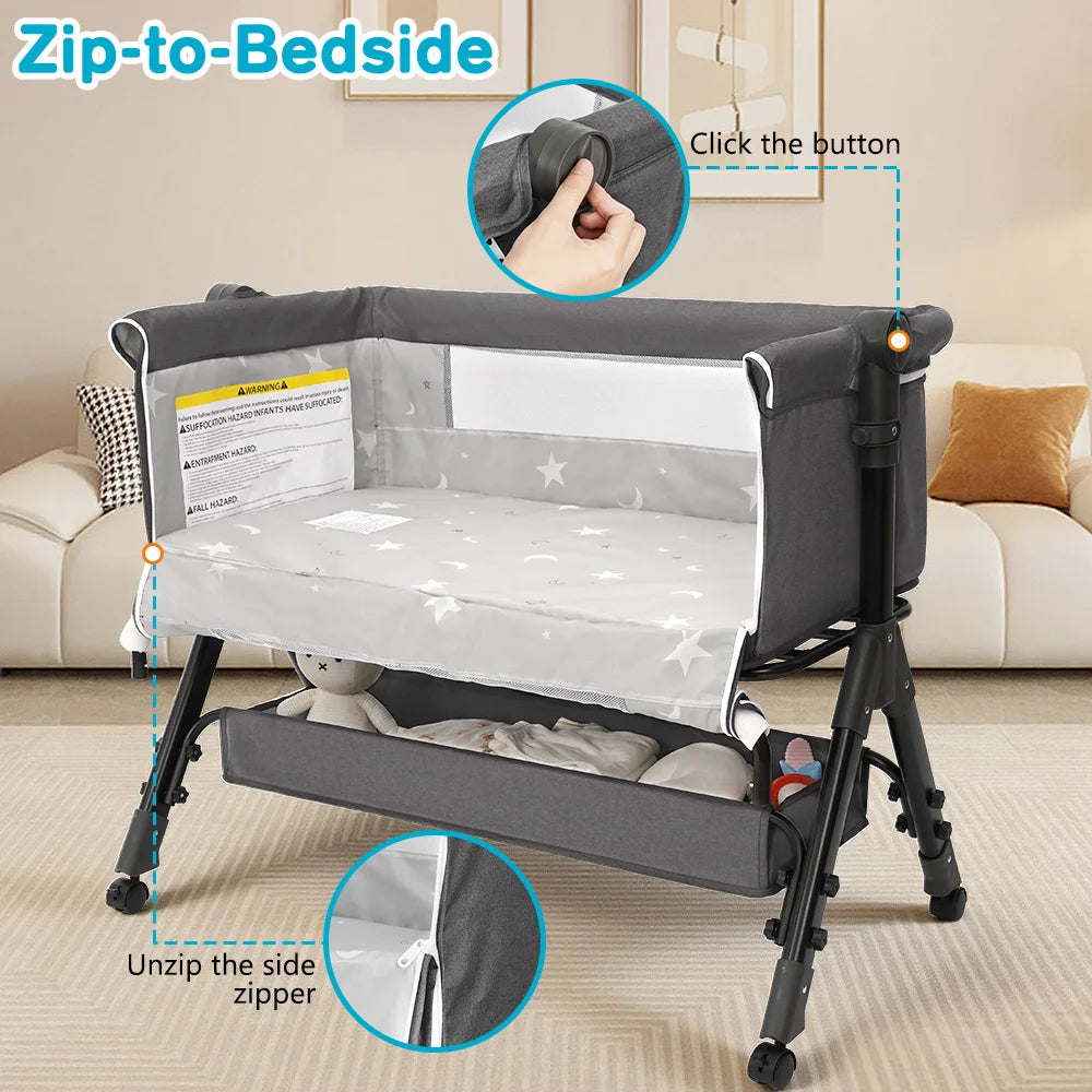 Portable Baby Bassinet Bedside Sleeper With Breathable Mesh Window