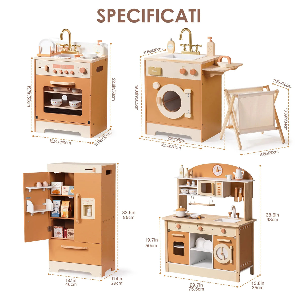Robud Wooden Play Kitchen Set With Oven Fridge And Washer