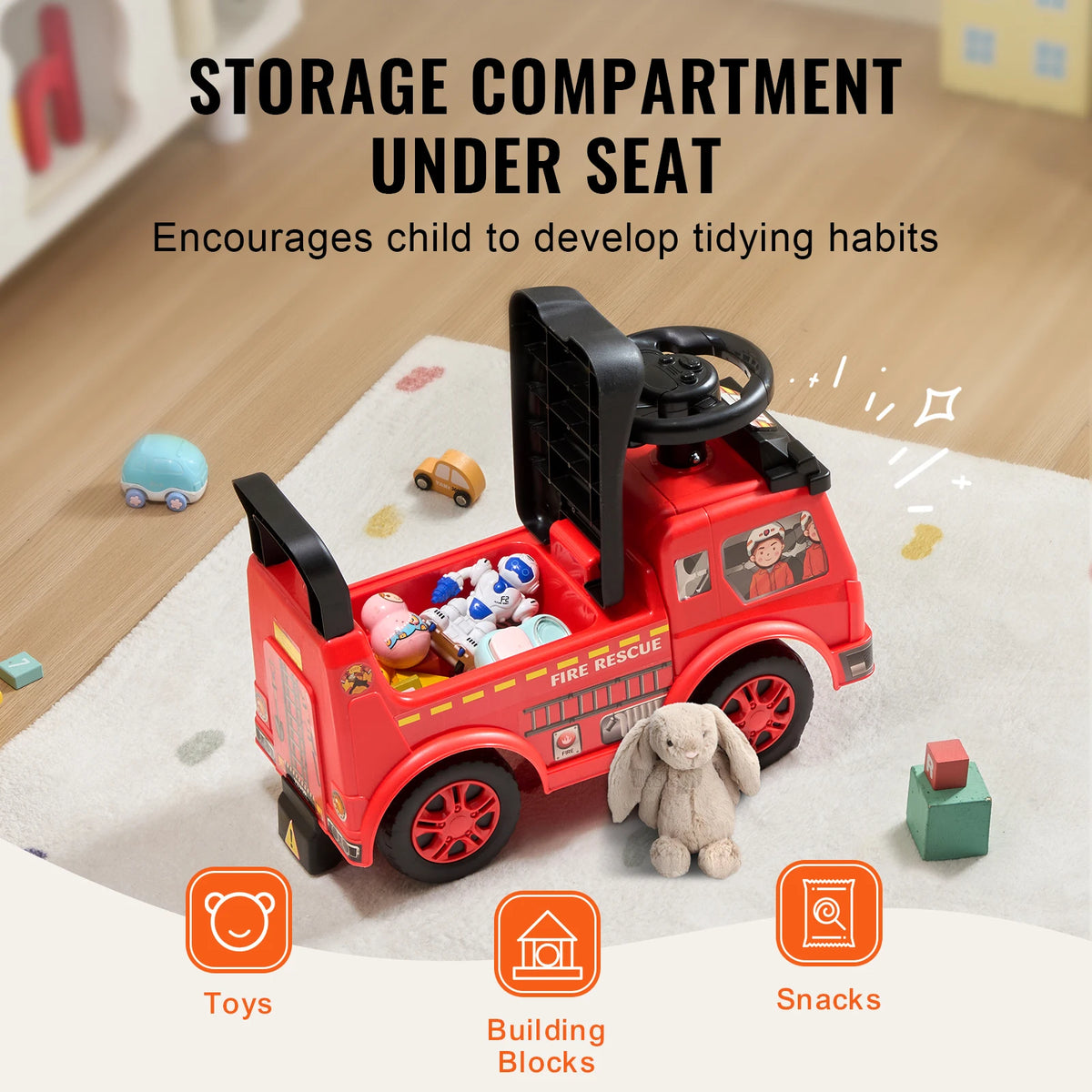 SucceBuy Kids Ride On Push Car With Music Steering Wheel