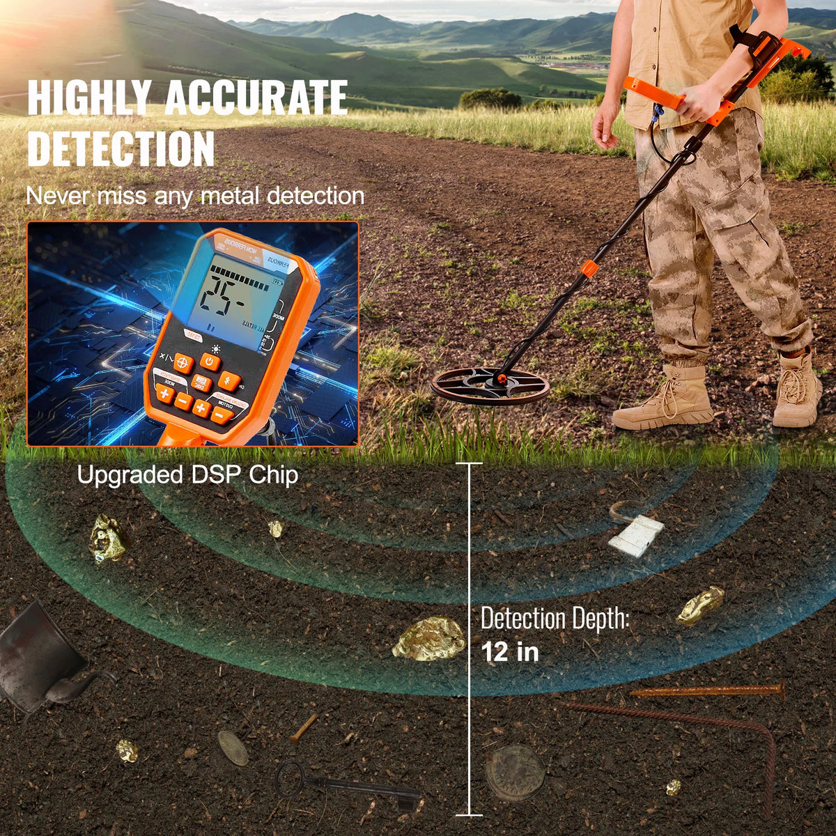 SucceBuy Professional Rechargeable Metal Detector With Digital Display