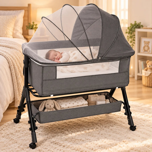 Portable Baby Bassinet Bedside Sleeper With Breathable Mesh Window
