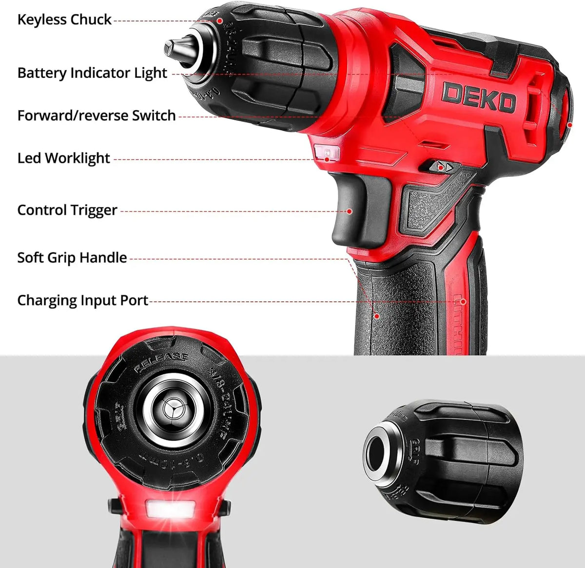 DEKO 8V Cordless Drill And Complete Tool Set