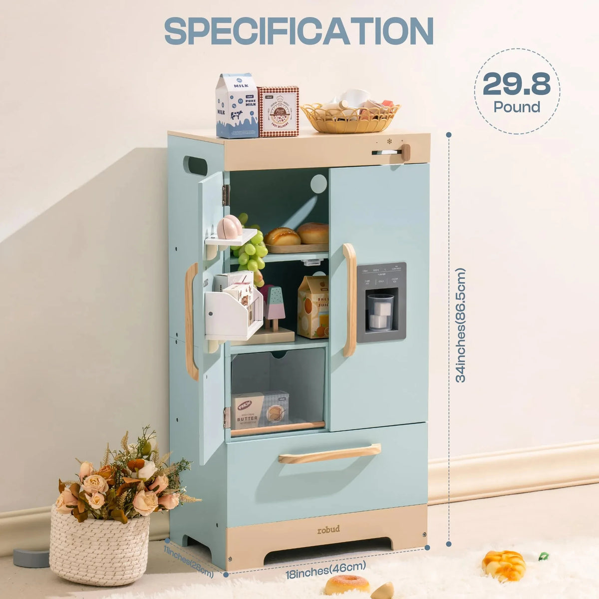 Robud Kids Wooden Play Kitchen Set All In One With Oven Refrigerator